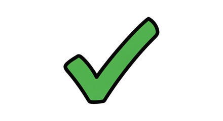 Simple cartoon-style green check mark icon on transparent background, perfect for UI design, mobile apps, and web interfaces.