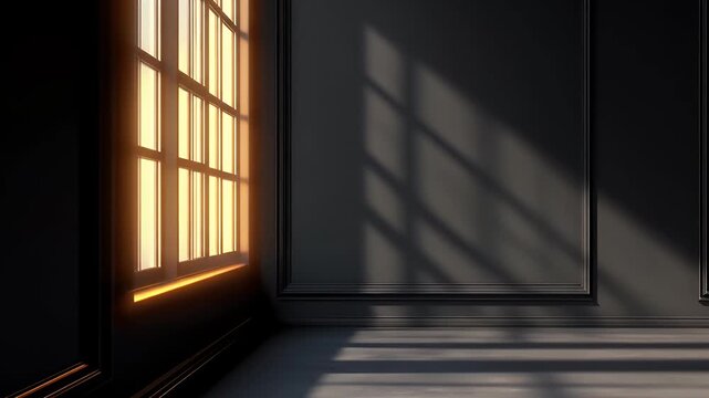 Interior view of a room with sunlight streaming through a window onto the floor