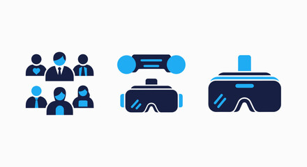 Diverse Business Team and Modern Virtual Reality Headset Technology Icons Set for Digital Innovation