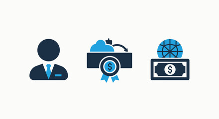 Business Professional, Financial Rewards, and Global Investment Icons for Economic Growth