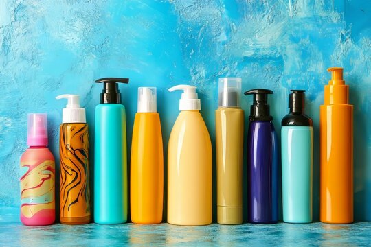 selective focus bottles of sunscreen with varying spf ratings lined up
