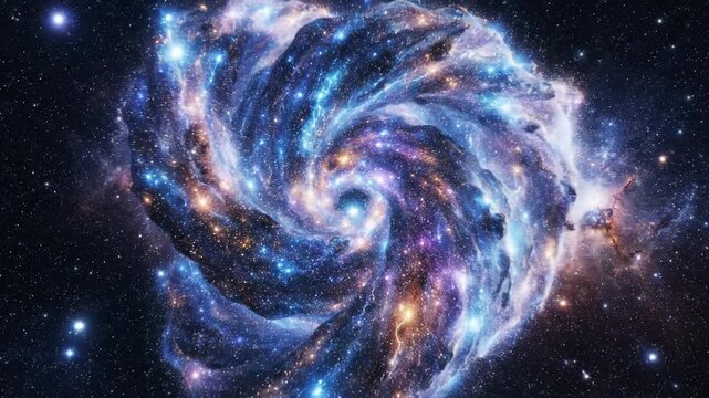 Abstract Swirling Nebula Galaxy With Twinkling Stars In Deep Space