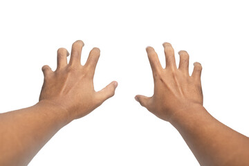 first person perspective of man hands reaching out something isolated on white background. transparent png © Dadan