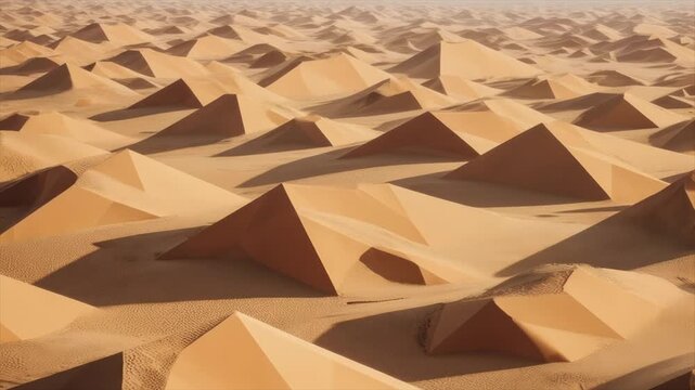A vast desert landscape with numerous sand dunes creating a geometric and textured scene