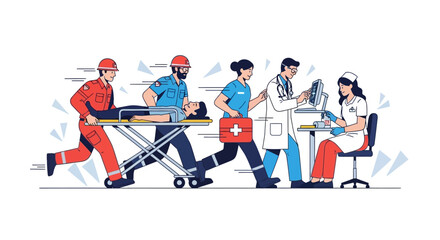 Obraz premium Emergency medical response team rushing patient to hospital on stretcher with doctor and nurse