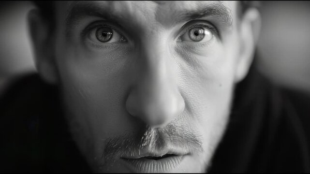 Black and White Portrait of Man Looking Straight Ahead