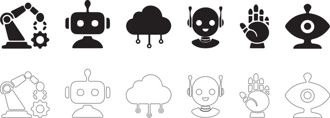 AI agents vector icon set. Autonomous software systems. 