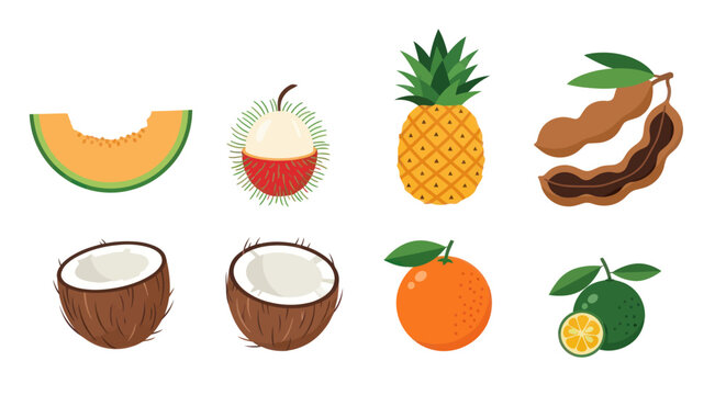 Various tropical fruits on white background