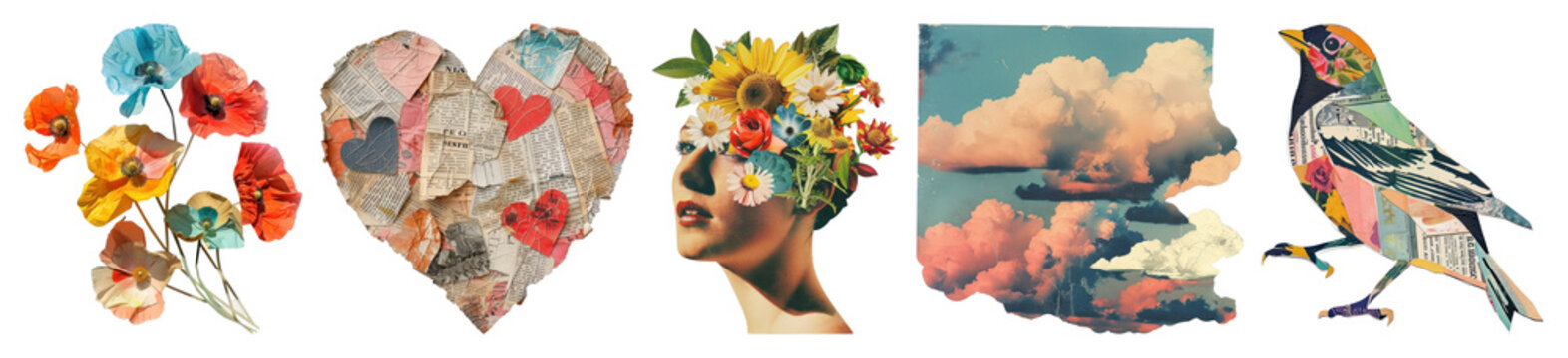 PNG Vintage collage art elements on transparent background