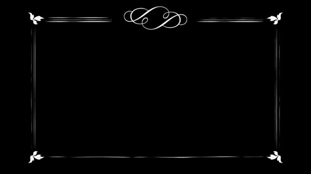 Vintage silent film style decorative frame animation with classic ornamental borders on Black Background 
