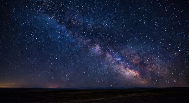 Deep dark night sky filled with countless bright stars visible above a tranquil, open landscape under celestial splendor, midnight, glittering, celestial