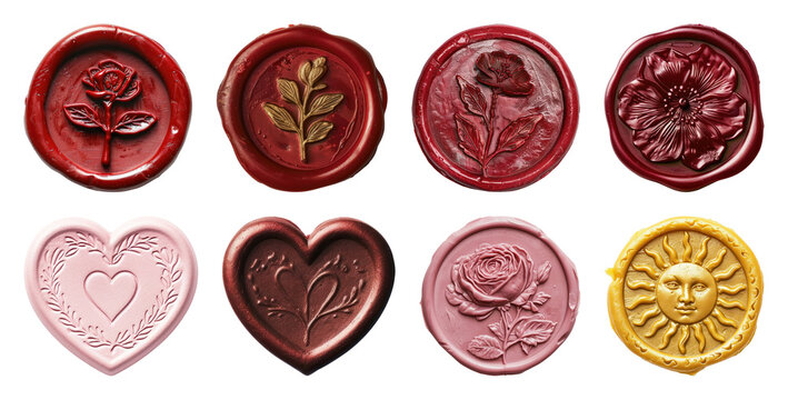 PNG Elegant wax seals with intricate designs on transparent background