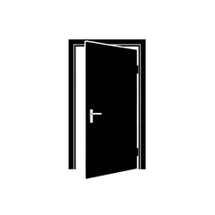 Open Door Silhouette Isolated on White Background.