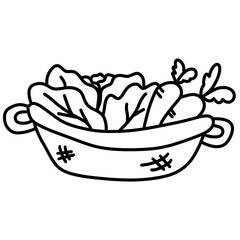 Minimal Line Icon of Vegetable Bowl with Fresh Produce