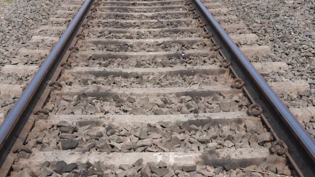 Straight Railway Tracks with Metal Rails on Stone Ballast Permanent Way