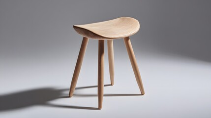 Minimalist Wooden Three-Legged Stool with Ergonomic Seat.