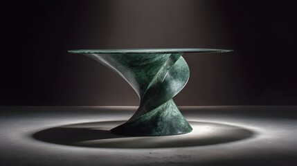 Sculptural Green Marble Dining Table with Twisted Pedestal Base.