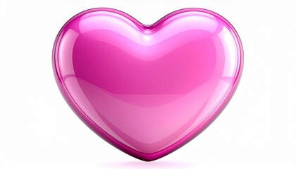 "Create a glossy pink 3D heart with a smooth reflective surface, vibrant shine, and polished texture. The heart should appear bold, cheerful, and decorative, centered on a white background with glowin