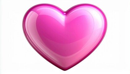 "Create a glossy pink 3D heart with a smooth reflective surface, vibrant shine, and polished texture. The heart should appear bold, cheerful, and decorative, centered on a white background with glowin