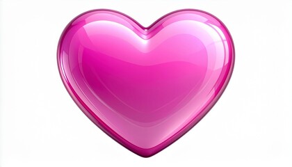 "Create a glossy pink 3D heart with a smooth reflective surface, vibrant shine, and polished texture. The heart should appear bold, cheerful, and decorative, centered on a white background with glowin