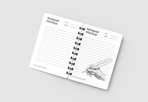 Open Spiral Notepad Mockup Template