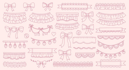 Set of hand drawn decorative frames and ribbons in a cheerful doodle style.