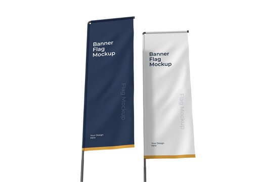 Two Vertical Flag Mockup Template