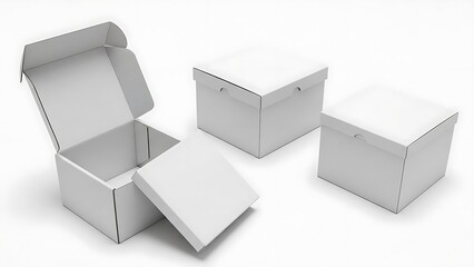 Three White Cardboard Shoe Boxes cardboard boxes white boxes empty boxes box packaging