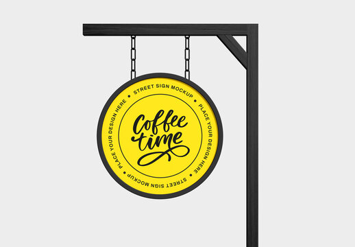 Circle Signboard Street Mockup