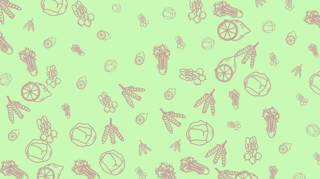 Vegetable Pattern animation doodle seamless repeating background wallpaper lemon, cabbage, taro, peanut and celery. Ideal For social media, website design and stationary