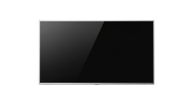 Modern black TV screen PNG isolated on transparent background, television set for home entertainment and media display