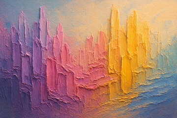 Vertical brush stroke formations resembling a stylized, vibrant landscape