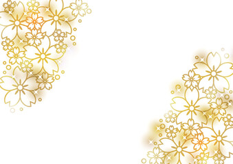 文様桜線画、背景、イラスト、金色、キラキラ、かわいい、横