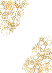 文様桜線画、背景、イラスト、金色、キラキラ、かわいい、縦