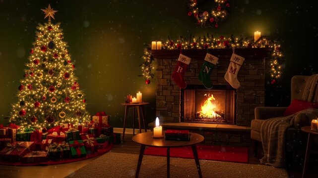 christmas tree with candles and decorations