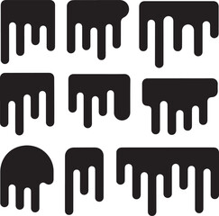 Obraz premium Dripping ink. Melting paint, liquid drops black oil. Isolated splashes, graffiti elements. Spray stream or flow trickle vector set. Dripping melting, spatter graffiti illustration