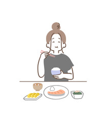 バランスのいい食事をしている女性のイラスト素材