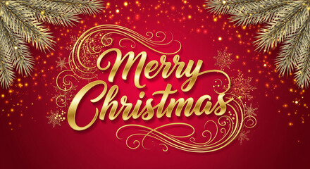 Creative red Christmas background with golden swirls and typography perfect for holiday greeting cards and professional festive celebration banners designs