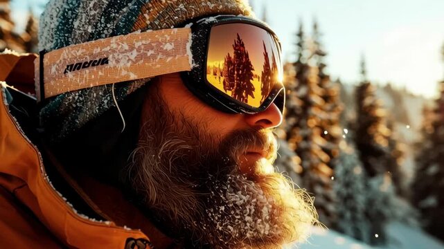 Snowy mountain adventure with snow sports and bright sunlight