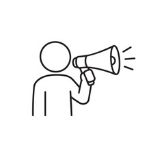 person holding megaphone speaking loudly to audience  communication symbol