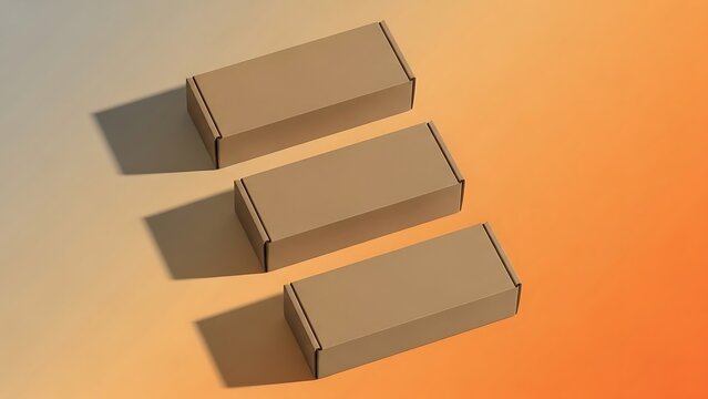 Three brown cardboard shoe boxes on orange background cardboard boxes brown boxes shadows