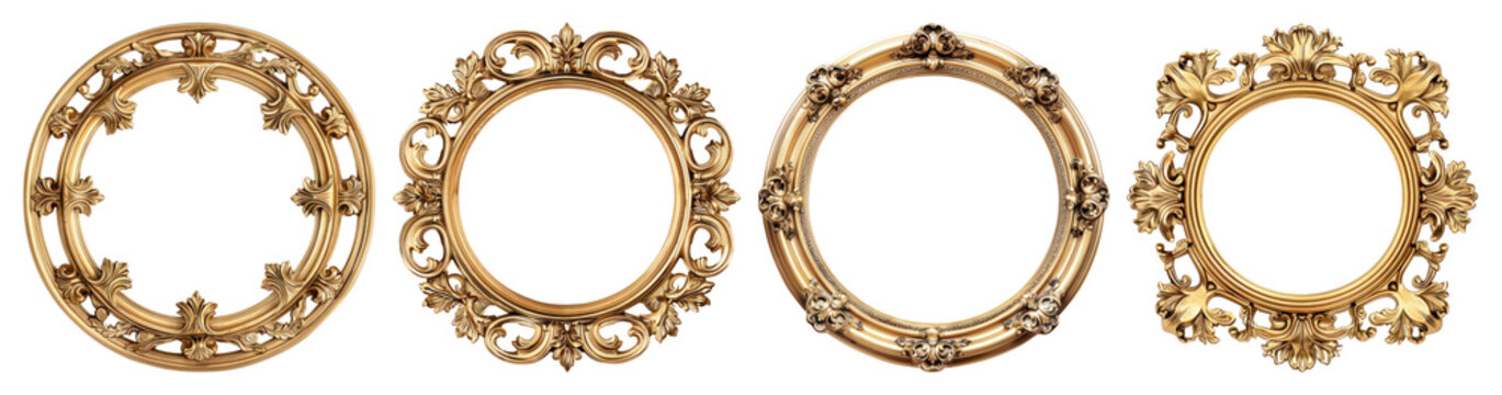 PNG Elegant vintage ornate gold frames, element set on transparent background