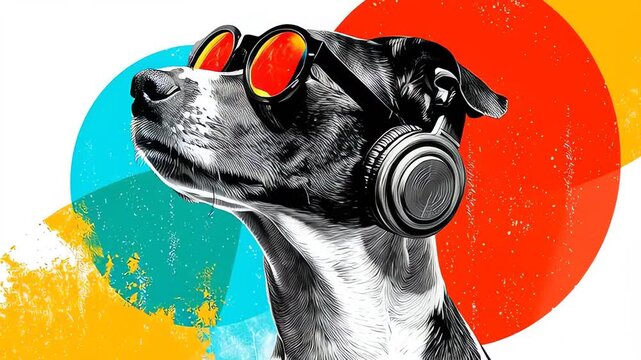 Cool Dog DJ Sunglasses Headphones Pop Art Style