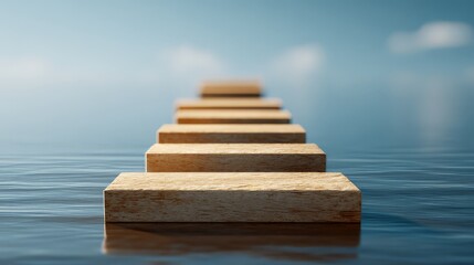 A series of rectangular stone or wooden blocks are arranged as stepping stones, leading from the foreground into a soft, out-of-focus distance.