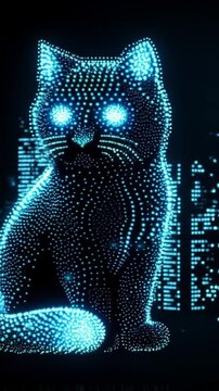 Blue Digital Program Light Spot with Cat Shape on Dark Background