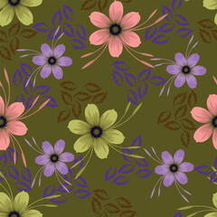 Ditsy floral seamless pattern. Small little flower pattern background. Repeat pattern. Ditsy print. Liberty style. Botanic surface design. Ditsy floral for fashion, texture, fabric, wallpaper, decor