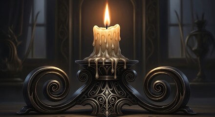 A candle lit in dark room illustration