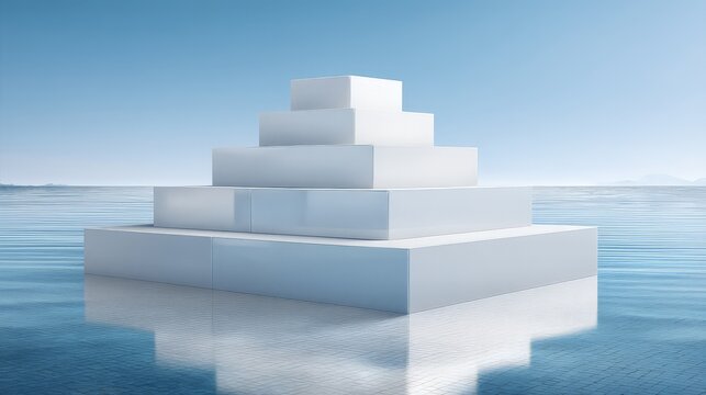 A white stepped pyramid or pedestal structure consisting of five rectangular levels.