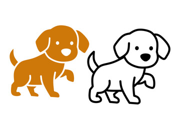 Set of cute puppy dog icons in solid silhouette and outline style © PutriAlifiyah