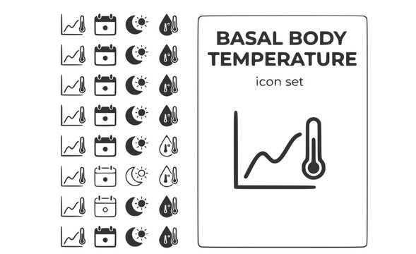 Basal Body Temperature BBT-Chart Temperature-Graph Basal-Temp Morning-Temperature Fertility-Temperature BBT-Tracking Vector Icon Set - BBT Tracking